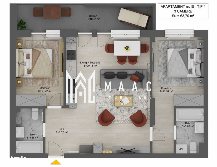 Apartament 3 camere I 64 mp I Sibiu I Doamna Stanca I 2 băi I balcon 1 — fotografia 1