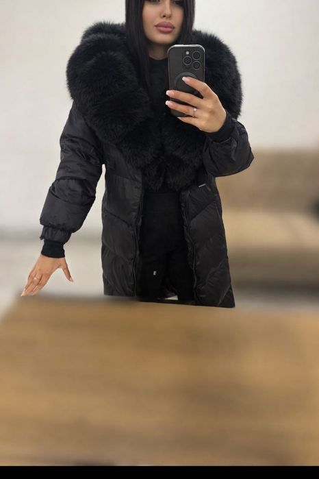 Geaca lungă cu blană naturală