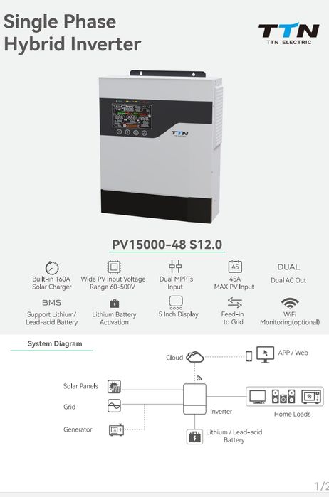 12- kw hybrid inverter 1-phasa