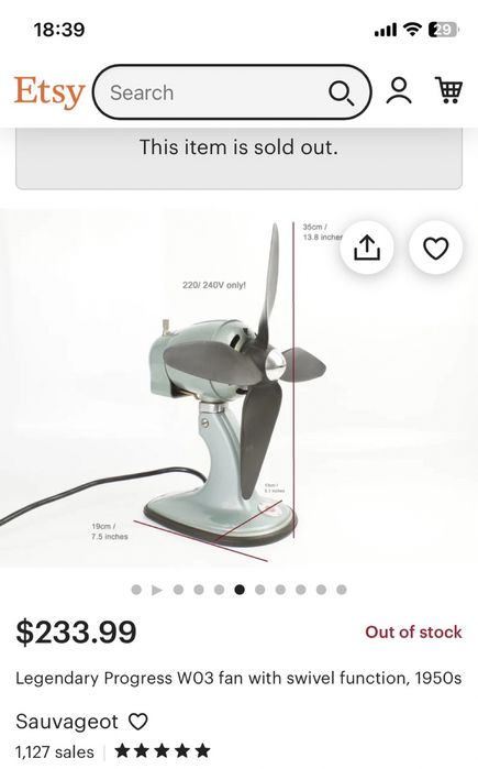 Настолен вентилатор / Progress W03 / 50-те