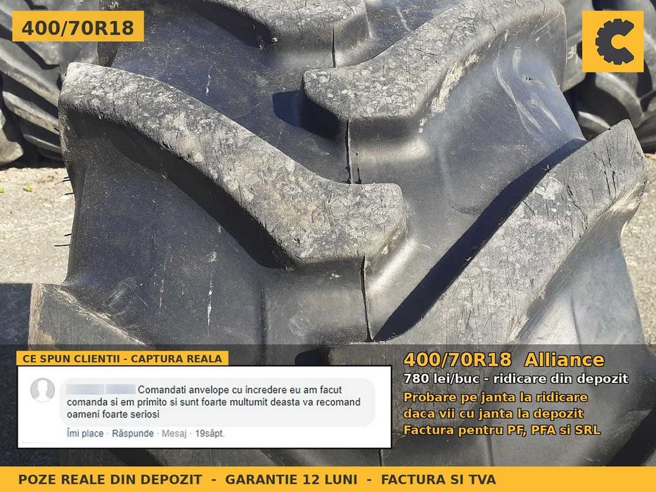 Cauciucuri Anvelope 400/70R18 400 70 R18 4007018 400 70R18 Alliance Buldo Incarcator Utilaje Radial SH Second Hand CAUCIUCURI Garantie 1 An Factura