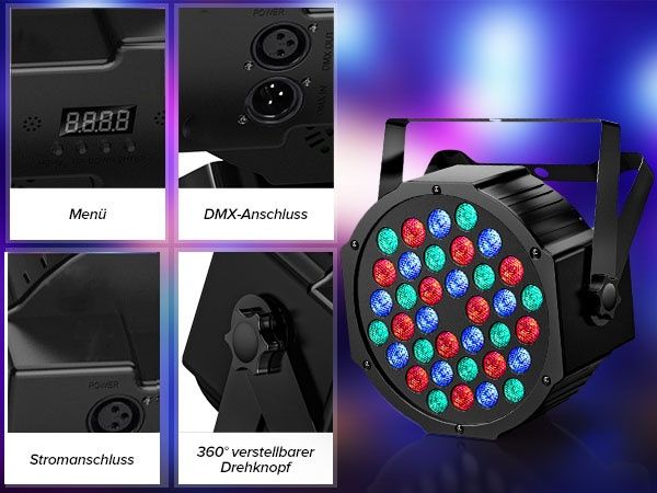 Про RGB LED PAR сценичен прожектор 72W, DMX, монтажни скоби, дистанцио