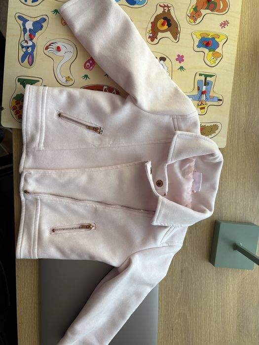 Розово велурено яке рокерско Waikiki бяло палто палтенце 9-12 12-18