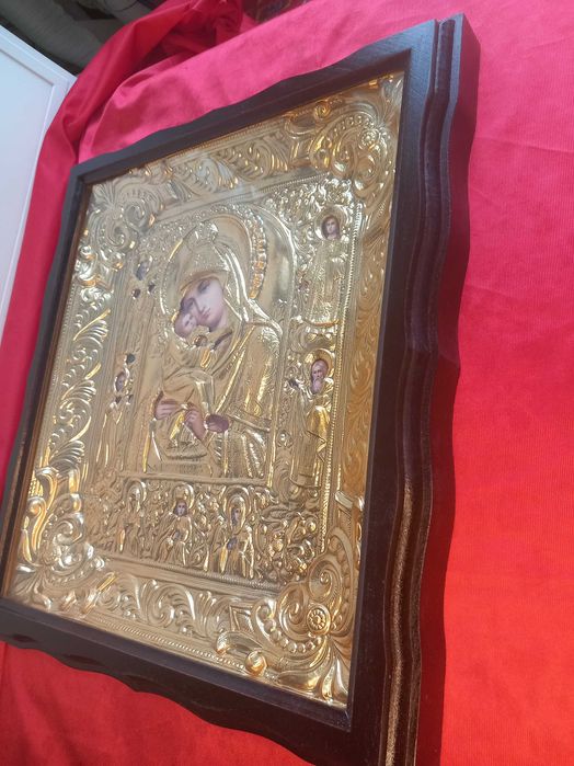 Уникална Руска Икона  с Обков  Почаевската Богородица и Светци