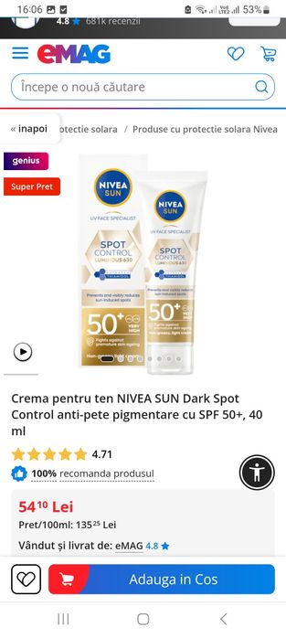 Creme nivea cu protecție solară 50+ pt față