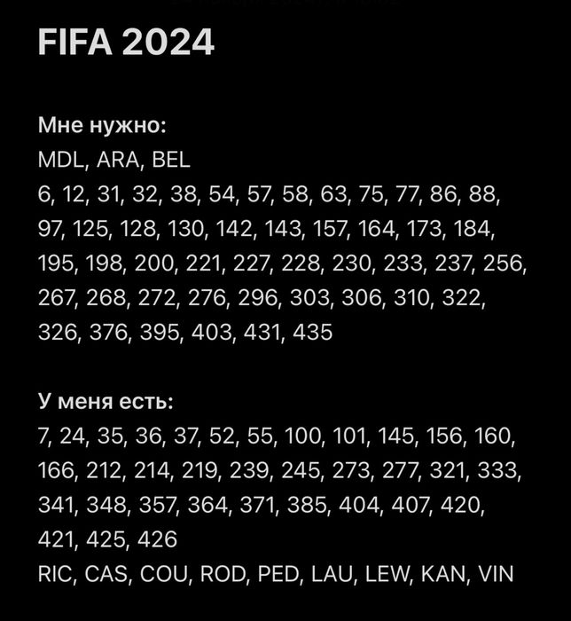 Обмен наклейки FIFA Panini 2024