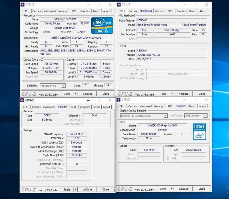 Laptop 17,3" Lenovo G770, Intel Core i5-2430M, 8 GB RAM