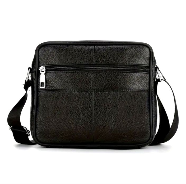 Мъжка кожена правоъгълна чанта за през рамо /Черна и кафява ест. кожа!