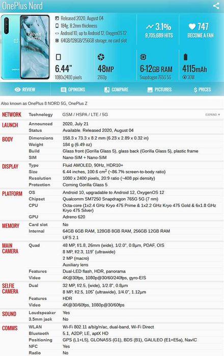 OnePlus Nord син 8GB/128GB