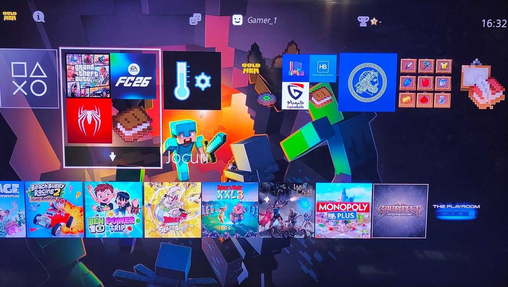 Jocuri PS4+PS4 Modat cu FC 26, GTA V cu Mod Menu, Spiderman, Minecraft