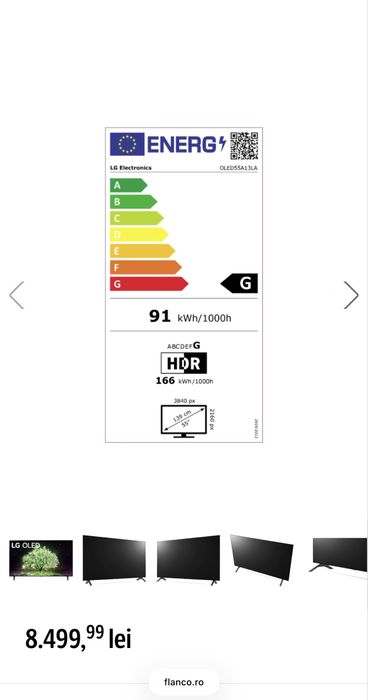 TV LG OLED 139 cm Smart 4K Ultra HD OLED55A13LA