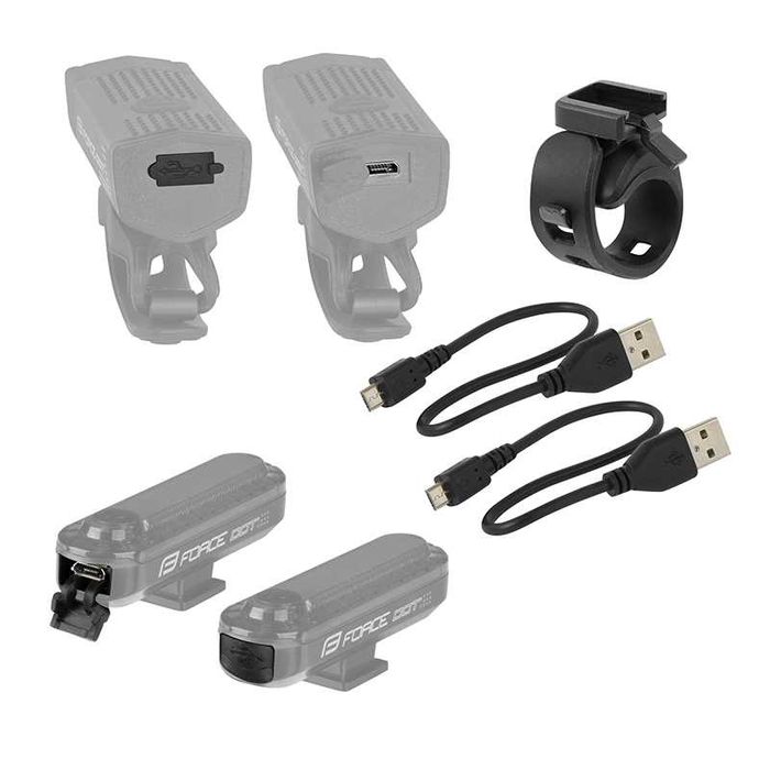 Комплект LED светлини за велосипед колело FORCE DOT USB, Фар и Стоп