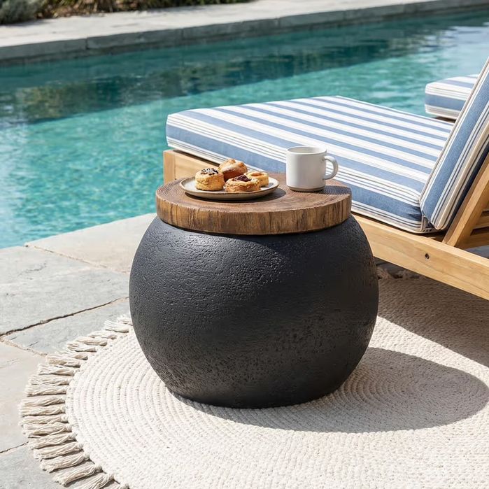 Masute de cafea tip tambur pentru interior exterior negru 43.2 x 35.6 cm