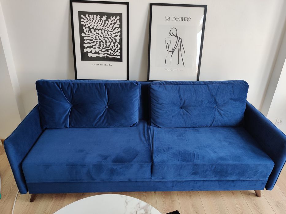 Разтегателен диван - син велур