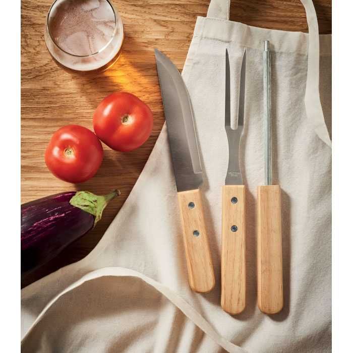 комплект за барбекю в метално куфарче, от 3 части, стомана и дърво