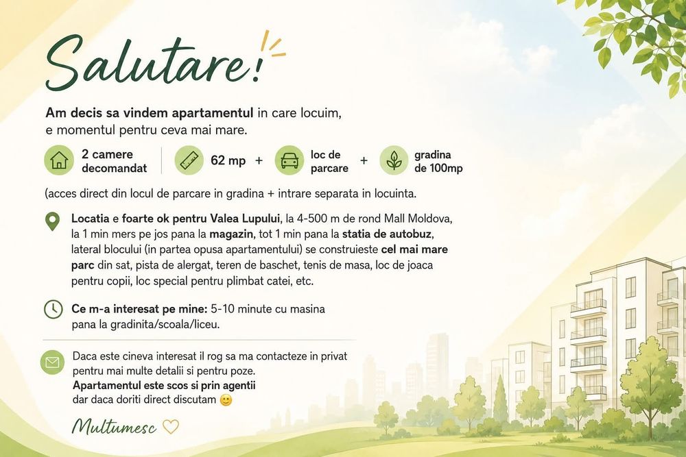 Apartament 2 camere  + gradina 100mp