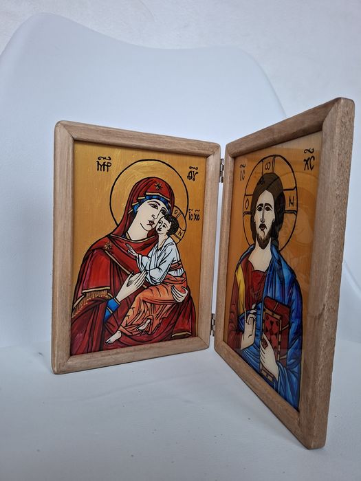 Icoana diptic Maica Domnului si Isus Patocrator