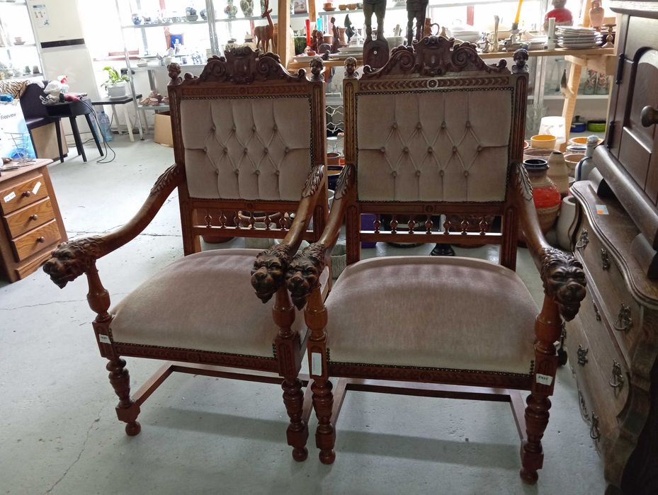 уникален стол кресло трон дърворезба с лъв