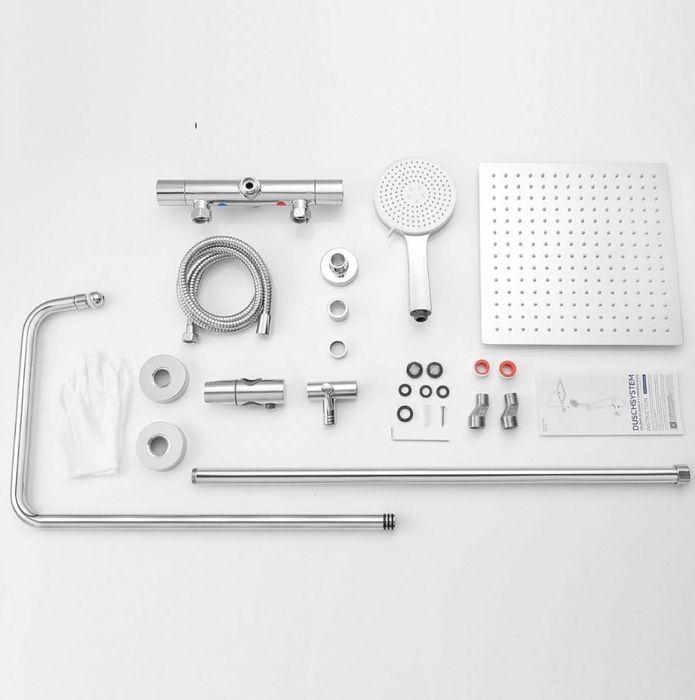 Set dus complet Auralum cu baterie termostatica, dus ploaie 30x30 cm, inox cromat