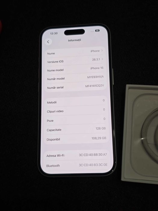 iPhone 16 128GB White bateria 100%