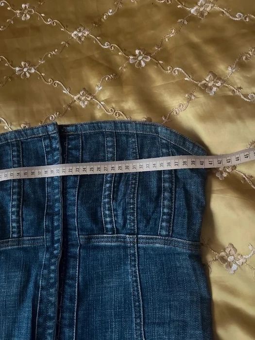 Rochie denim, blugi, mulata, cu umerii goi