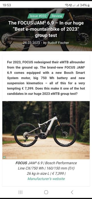 Bicicleta electrica focus Jam2 6.9 kashima bosch 750 Smart