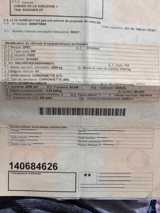 Vand Opel Movano 2011