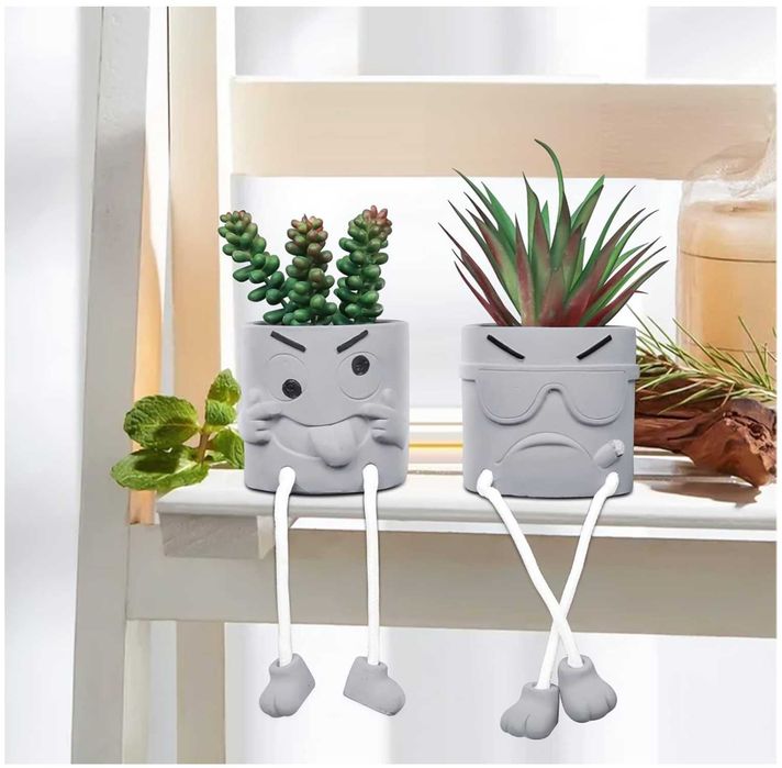 Plante artificiale, set de plante suculente cu picioare suspendate, ghivece din ciment, decor pentru apartament