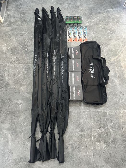 SET CRAP 4 Lansete FL Strong 3.75 LBS 3.90 2 Segmente + 4 Mulinete  FL V10STEEZE FL + Rod Pod Fl 157