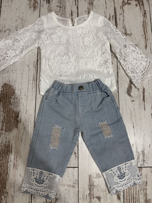 Детски Комплект дънки и дантелено боди