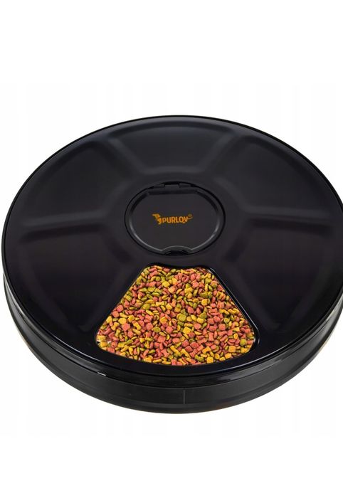 Dozator automat de hrana pentru animale, 6 compartimente 150ml, negru,