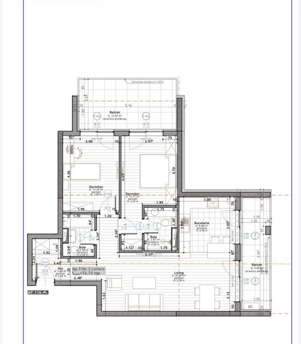 Apartament 3 camere 73 mp Scala Frunzisului