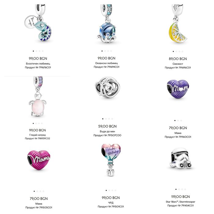 Талисмани Пандора гривни Pandora charms