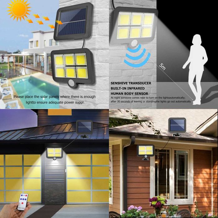 Lampa 128 Leduri Solara+ senzor de miscare +telecomanda. Nou ambalata!