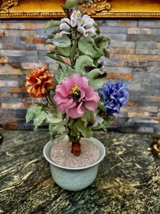 Superb pomisor-bonsai-flori-frunze-ghiveci din jad-Franta