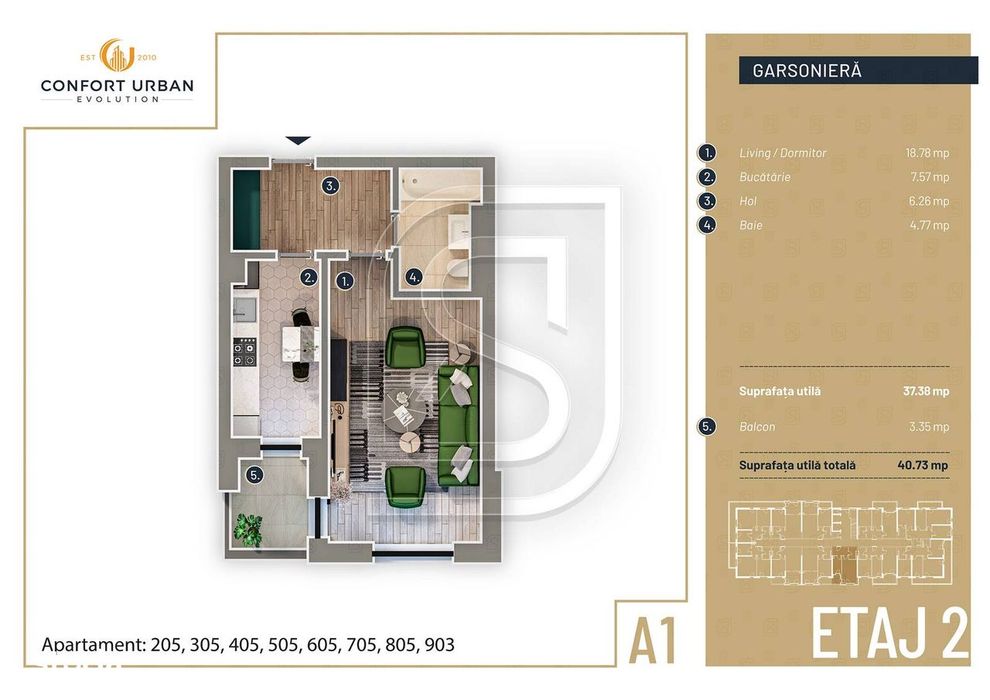 Apartament modern cu o camera, Sectorul 5, Confort Urban Evolution — fotografia 1