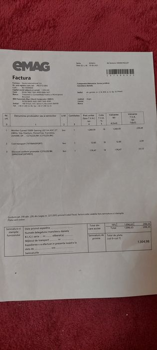 Vând monitor Curved 1500R Gaming LED