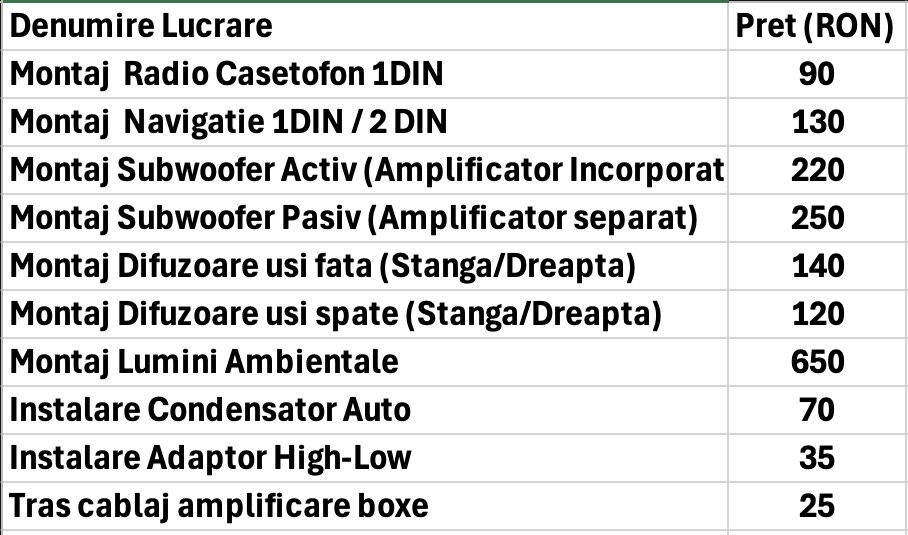 Montaj  Audio Auto/Lumini ambientale/Plafon Instelat