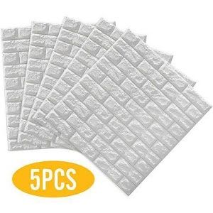 Set 5 x Placa de tapet adeziv caramizi albe, 77x70 cm