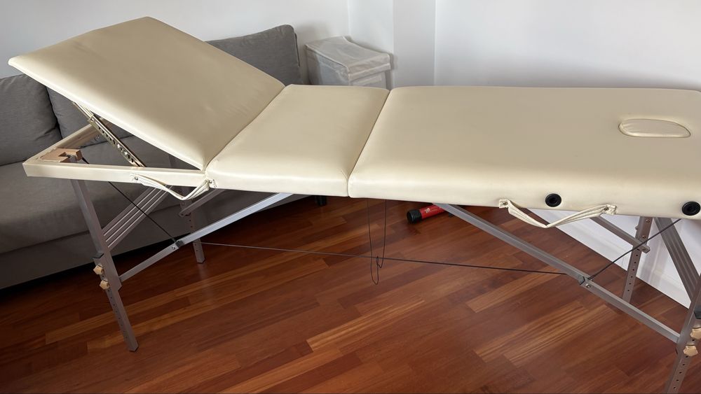 Masă profesională de masaj pliabilă din aluminiu, 3 secțiuni, 70 cm