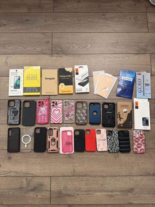 Folii sticlă și huse iPhone 12 14  14 pro/max  15 pro 13 mini Samsung