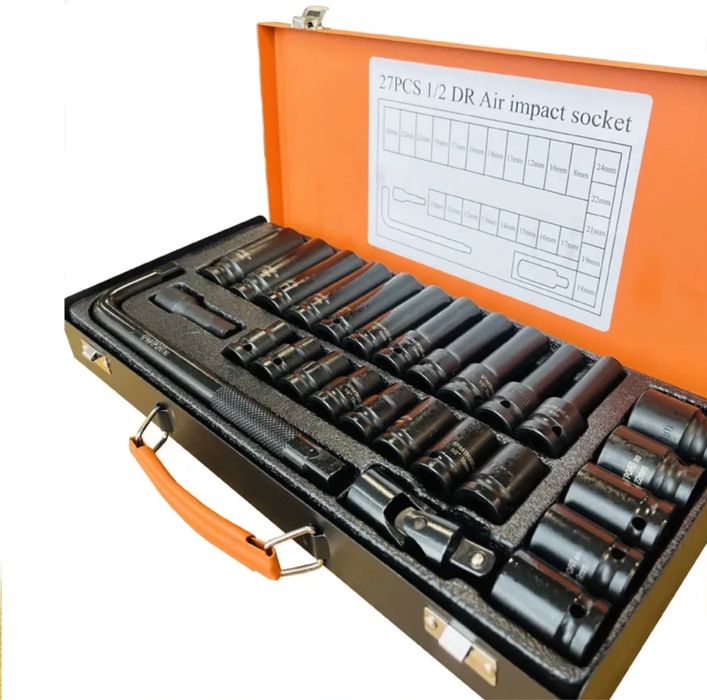 Ударни Вложки 27 части комплект 1/2 Kraft с удължител и ударен кардан