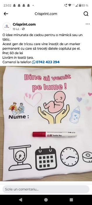 Cadou tricou datele bebelușului