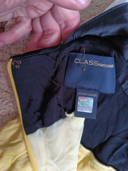 Yellow dress with multicoloured print Class Roberto Cavalli rochie zi