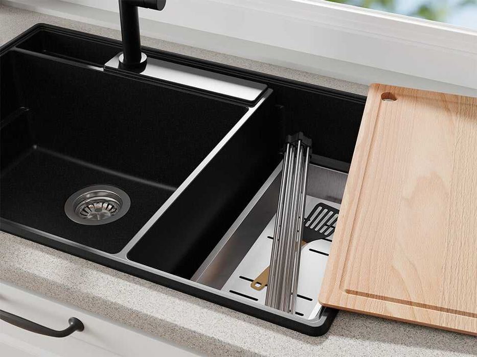 Черна кухненска гранитна мивка Париж 80 Work&Store 780 x 530 мм