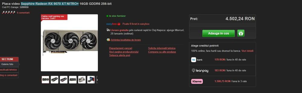Placa video Sapphire Radeon RX 9070 XT NITRO+ 16GB GDDR6 256-bit