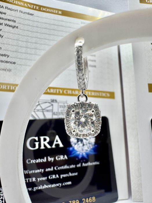 Сребърни обеци с мойсанит (Диамант) 1 карат