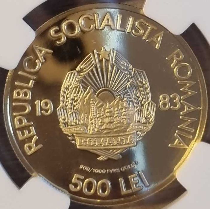 Moneda aur 500 lei Statul Dac 1983 gradata NGC PF69 Ultra Cameo