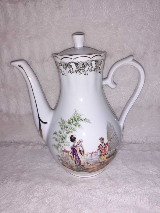 Set cafea portelan frantuzesc F.D. Chauvigny desene asiatice