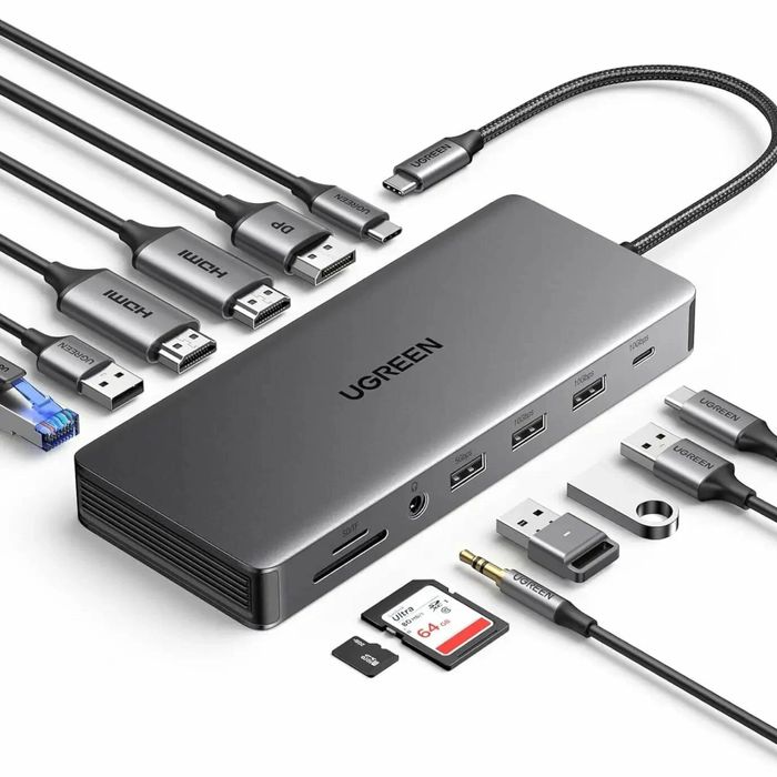 UGREEN Docking Station 13-в-1 USB-C Hub 4K 60Hz PD 100W RJ45